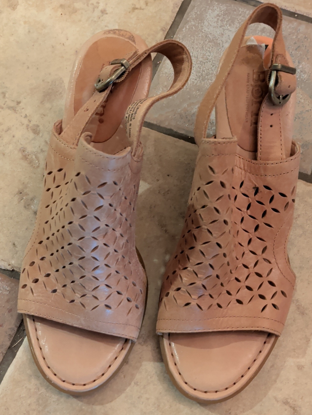 Women's Born Tan Leather Laser-Cut Slingback Heel Sandals
